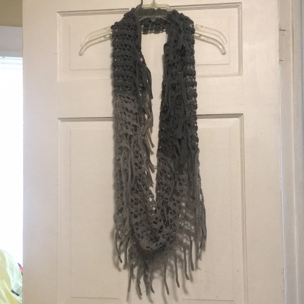 Gray crotchet infinity scarf